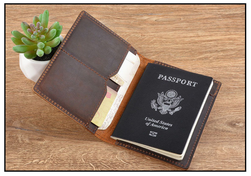 Retro Leather Handmade Passport Clip Ticket Protection Multi-function Card Holder Wallet