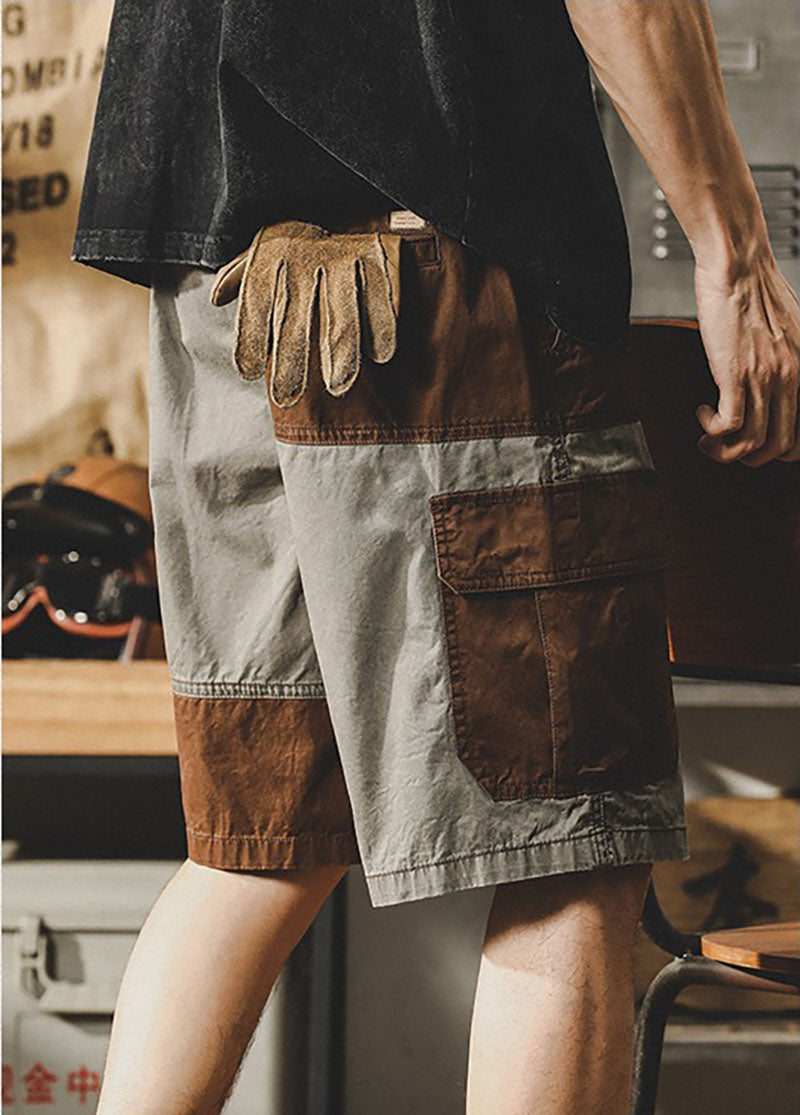 Retro Contrasting Workwear Shorts Casual Outdoor Half Pants
