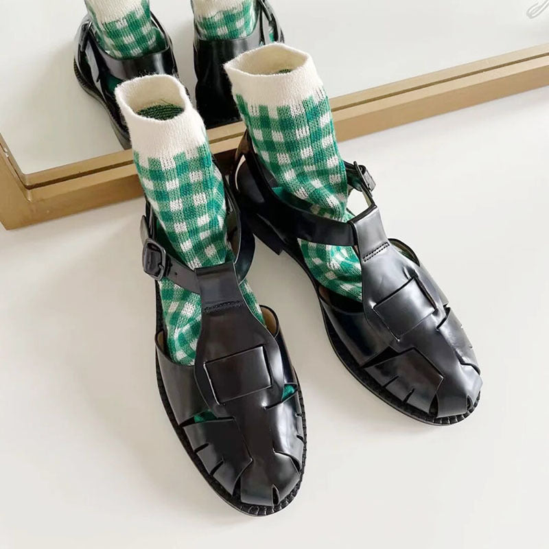 Summer Retro Leather Flat Roman Woven Sandals