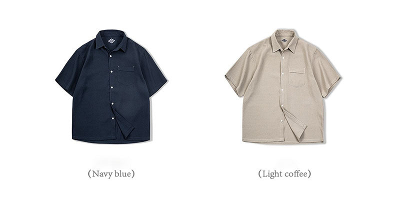 Casual Waffle Short-sleeved Shirt Wrinkle-free Breathable Shirt