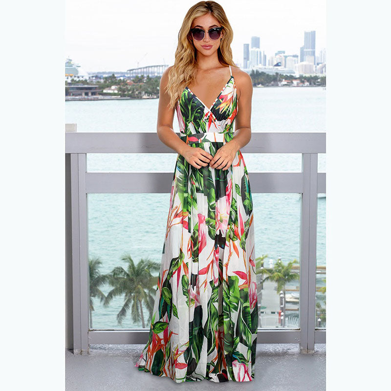 Spring and Summer New Style Dress Bohemian Flower Sling Dress