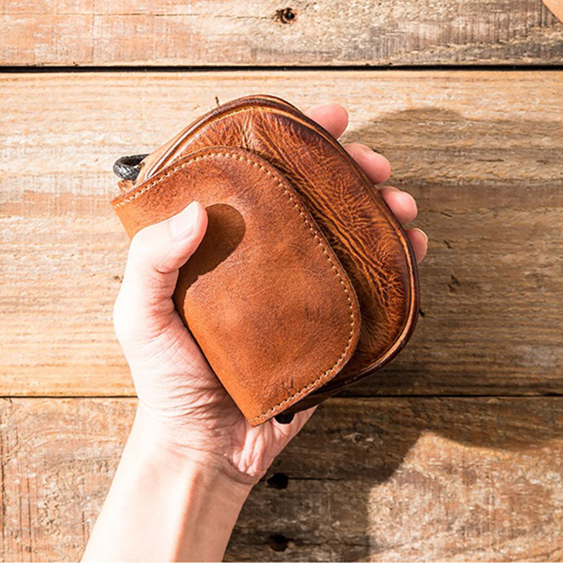 Retro Genuine Leather Purse Coin Wallet Cards Holder Mini Crossbody Bag