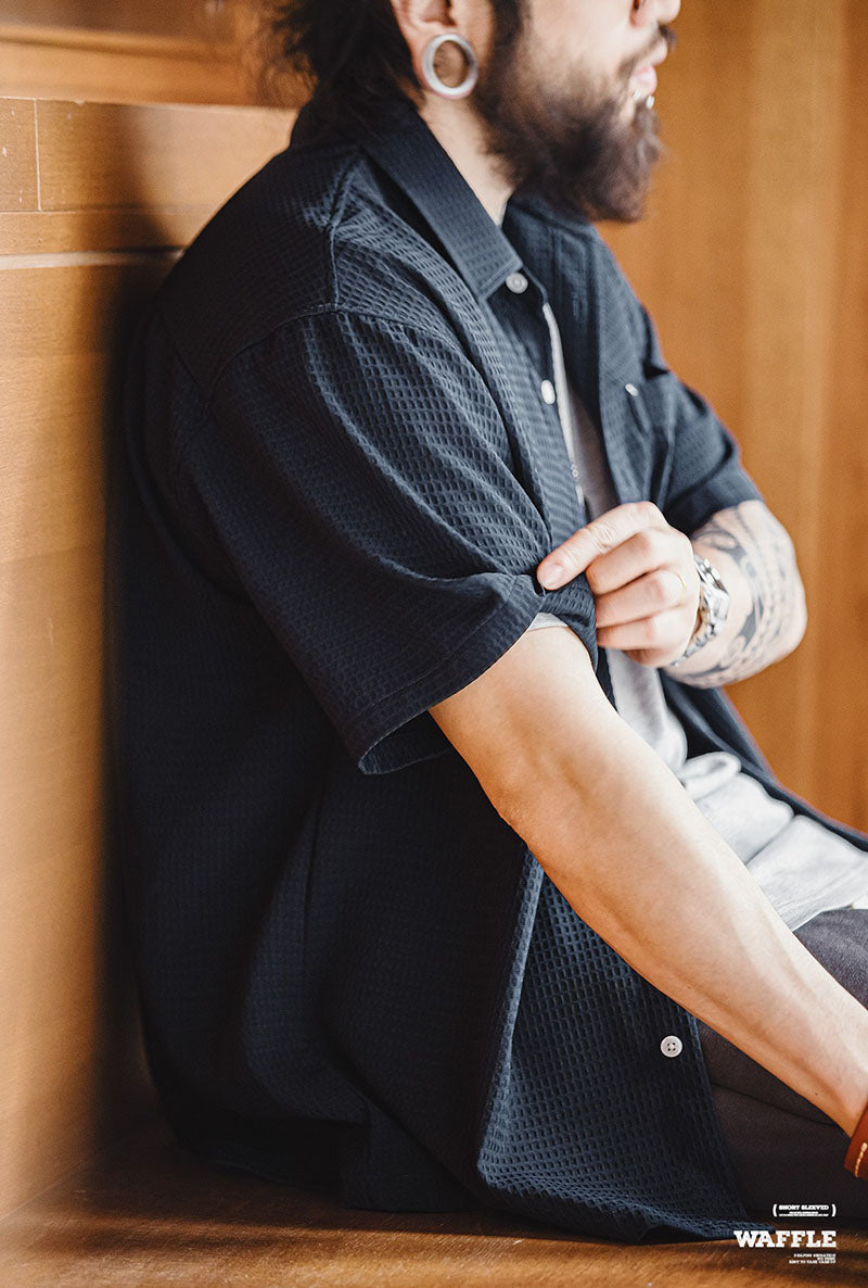 Casual Waffle Short-sleeved Shirt Wrinkle-free Breathable Shirt