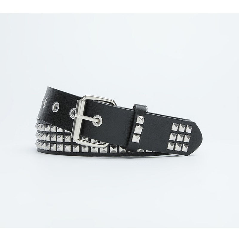 Punk Square Bead Rivet Pyramid Inlaid Lady Belt