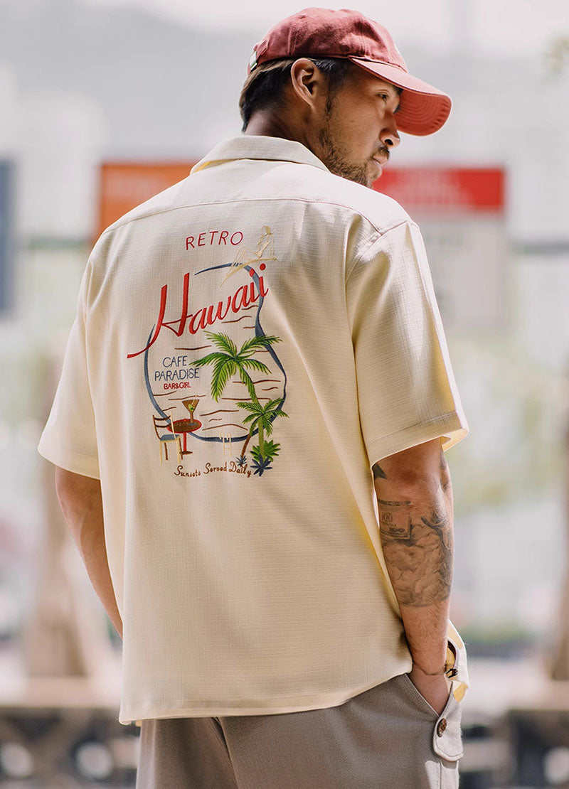 Retro Embroidered Short Sleeved Cuban Collar Casual Shirt