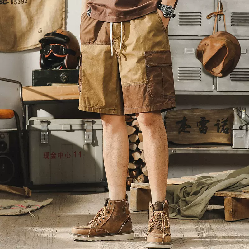 Retro Contrasting Workwear Shorts Casual Outdoor Half Pants
