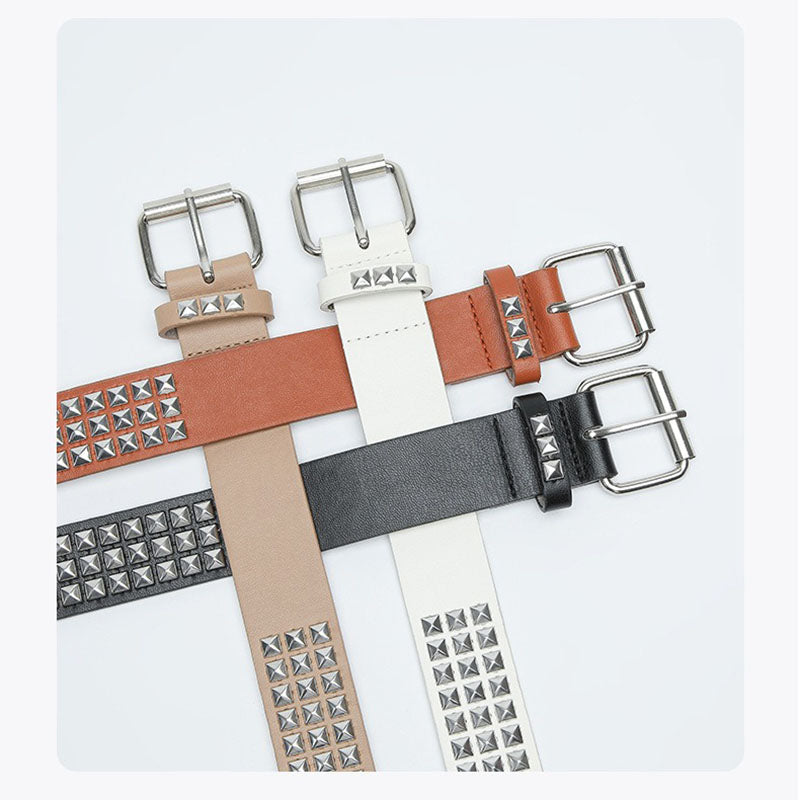 Punk Square Bead Rivet Pyramid Inlaid Lady Belt