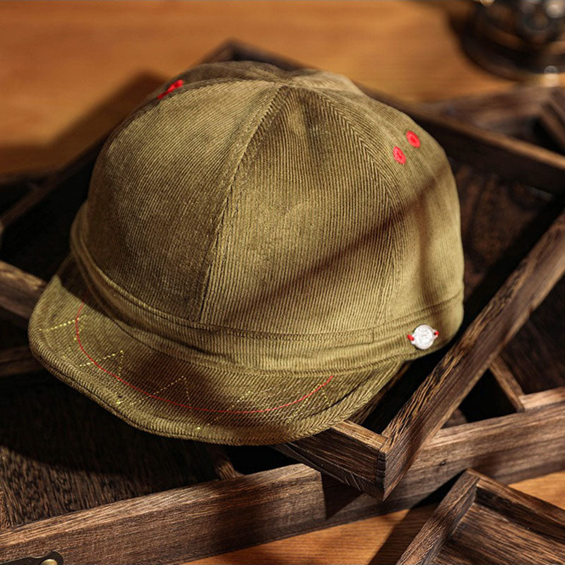 Retro Corduroy Short Brimmed Hat Work Hat