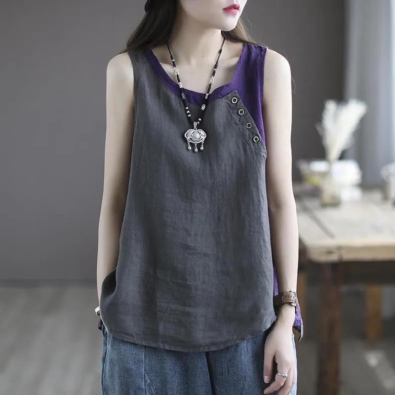 Women's New Sleeveless Tank Top Assembly Color Collision Casual T-shirt