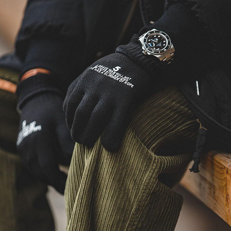 Retro Knitted Print Riding Gloves