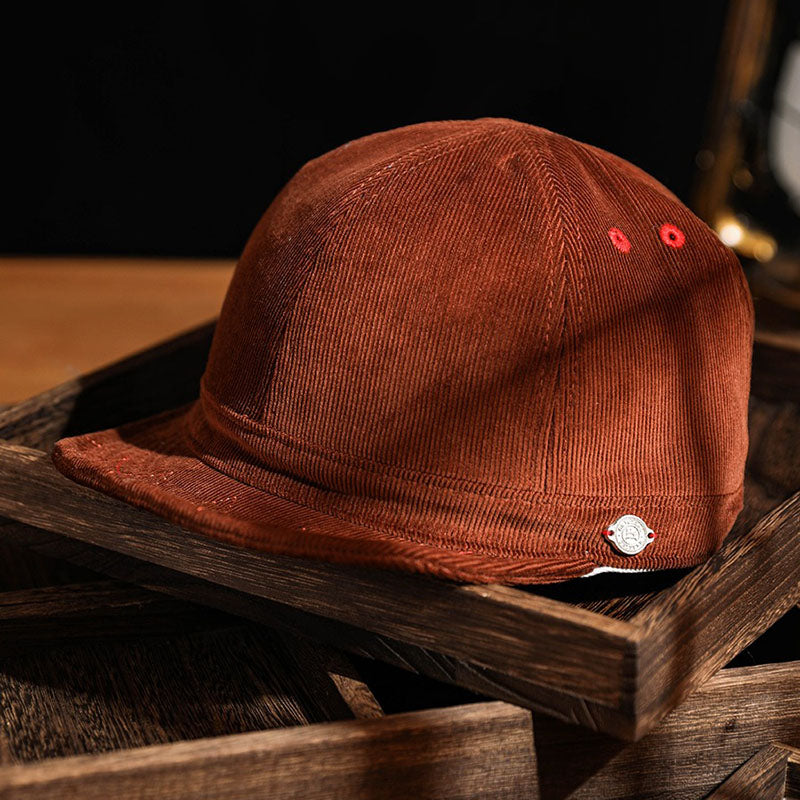 Retro Corduroy Short Brimmed Hat Work Hat