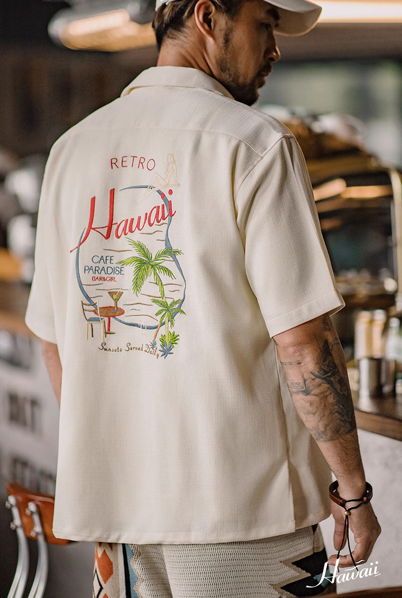 Retro Embroidered Short Sleeved Cuban Collar Casual Shirt