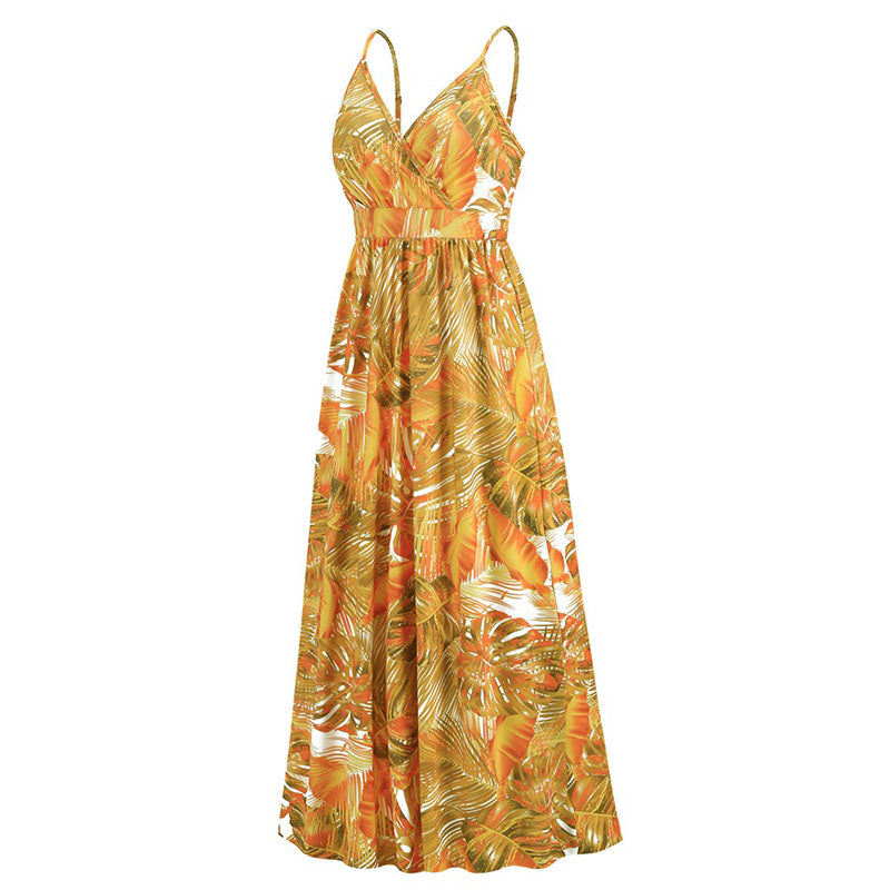 New Style Bohemian Printed Sexy V-neck Sling Dress