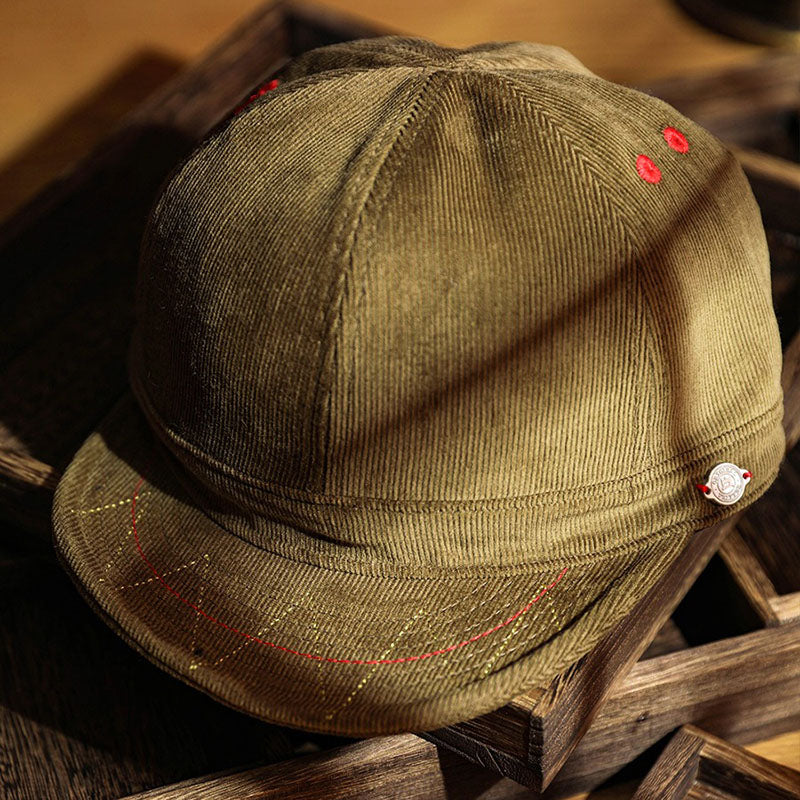 Retro Corduroy Short Brimmed Hat Work Hat