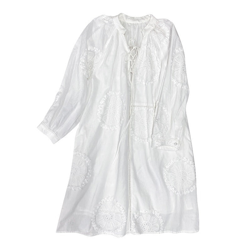 Summer V-neck White A-line Holiday Dress