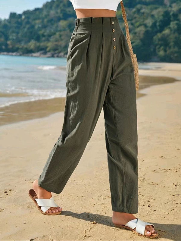 Summer New Style Women's Elastic Waist Nine-point Pants Fashionable Washed Cotton Casual Pants