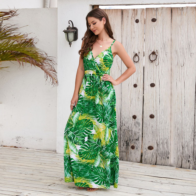 New Style Bohemian Printed Sexy V-neck Sling Dress