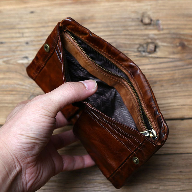 Retro Genuine Leather Handmade short Wallet