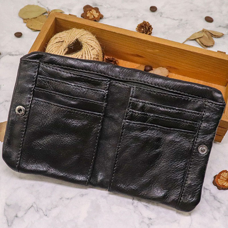 Retro Genuine Leather Short Wallet Zipper Multi Slots Card Holder
