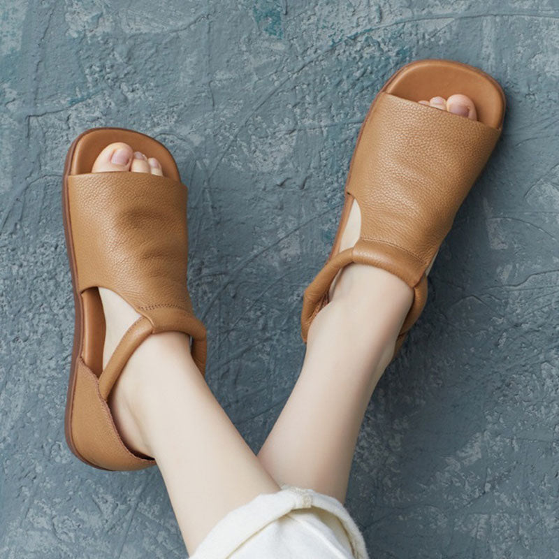Retro Leather Handmade Velcro Roman Sandals