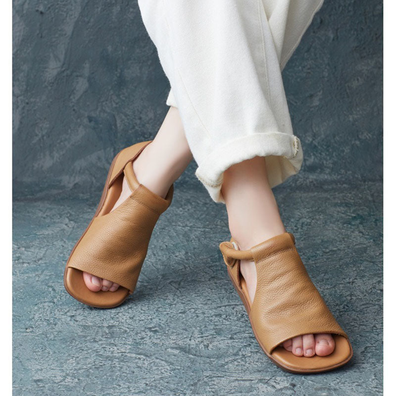 Retro Leather Handmade Velcro Roman Sandals