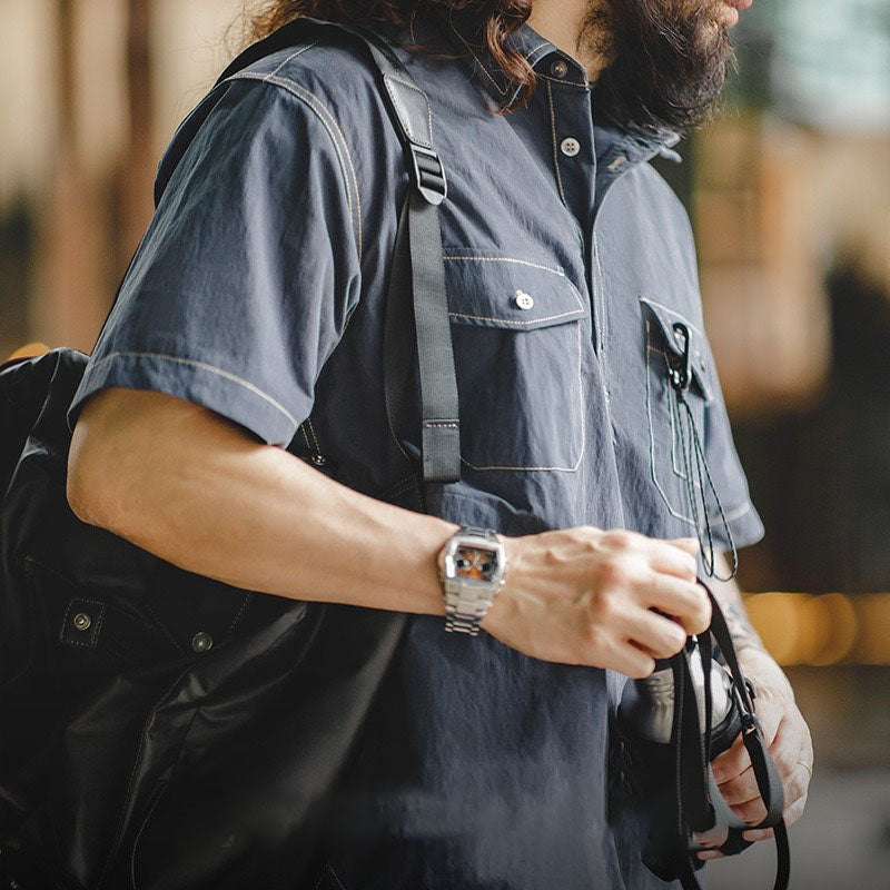 Casual Short Sleeve Shirt Pocket Urban Outdoor Collar Men's Shirt