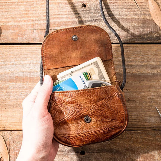 Retro Genuine Leather Purse Coin Wallet Cards Holder Mini Crossbody Bag