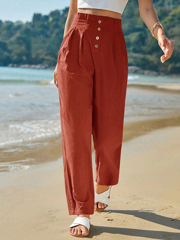 Summer New Style Women's Elastic Waist Nine-point Pants Fashionable Washed Cotton Casual Pants