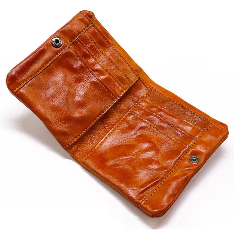 Retro Genuine Leather Short Wallet Zipper Multi Slots Card Holder