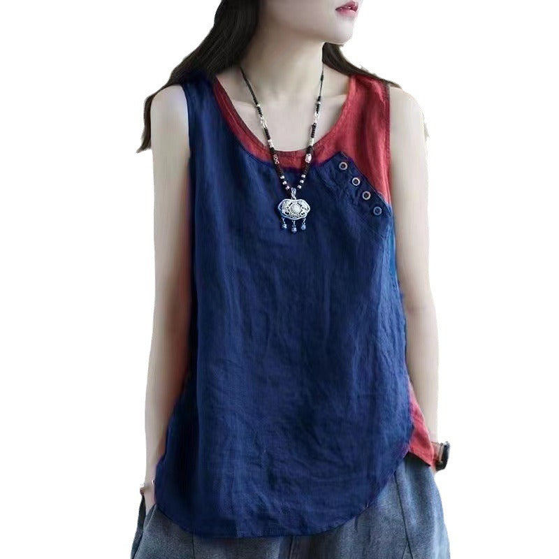 Women's New Sleeveless Tank Top Assembly Color Collision Casual T-shirt